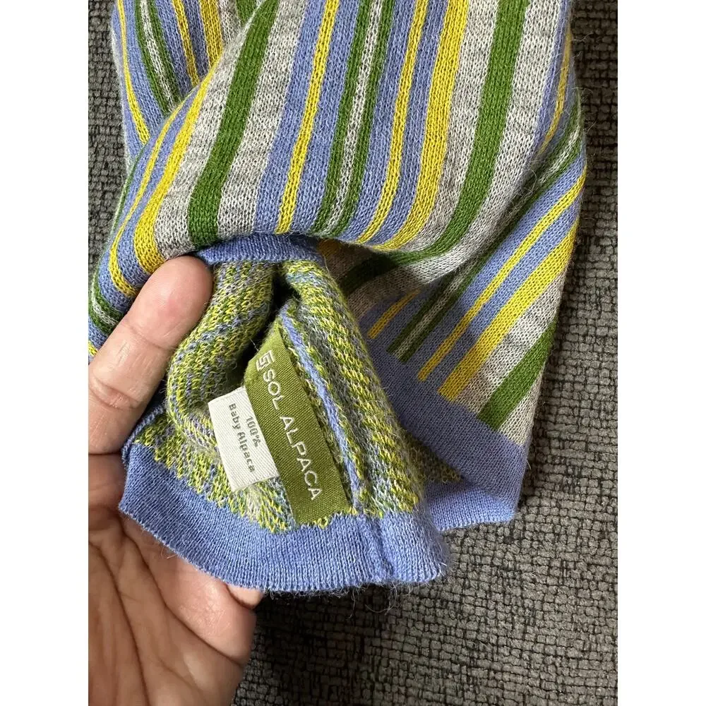 Sol Alpaca 100% Baby Alpaca Striped Knit Beanie One Size Multicolor